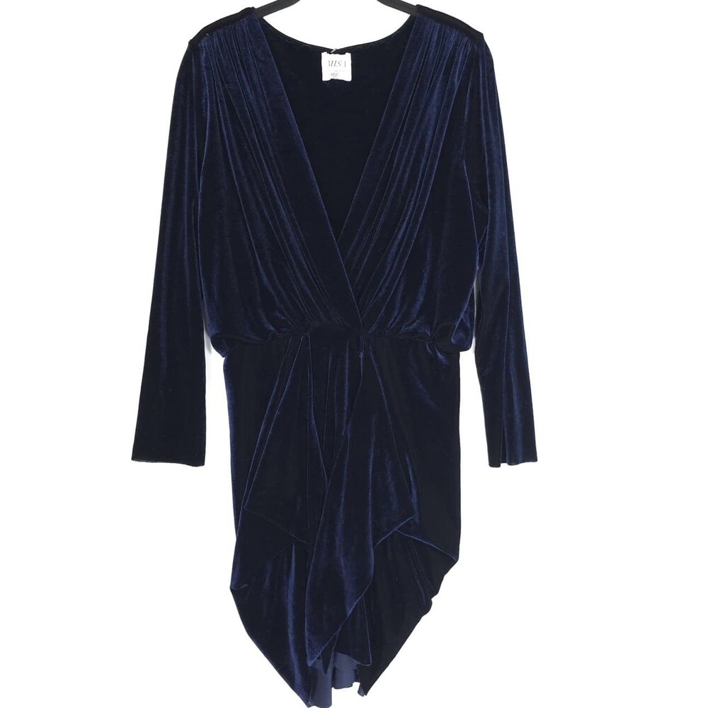 MISA Los Angeles Velvet Ophelie Sheath XL Blue Draped Asymmetrical USA Made